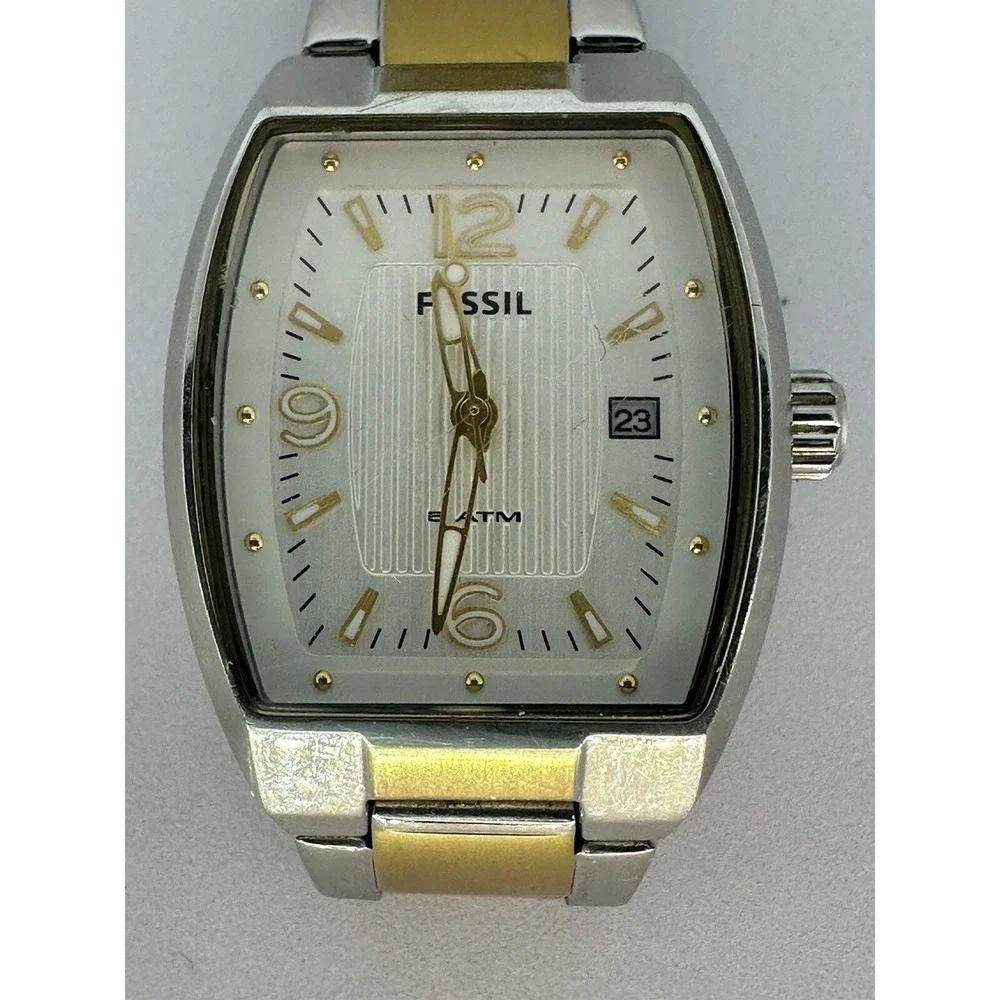 Fossil AM-4291 Two Tone Women Watch New Battery Date Display 6